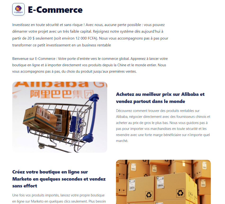 A company page built on Marqido